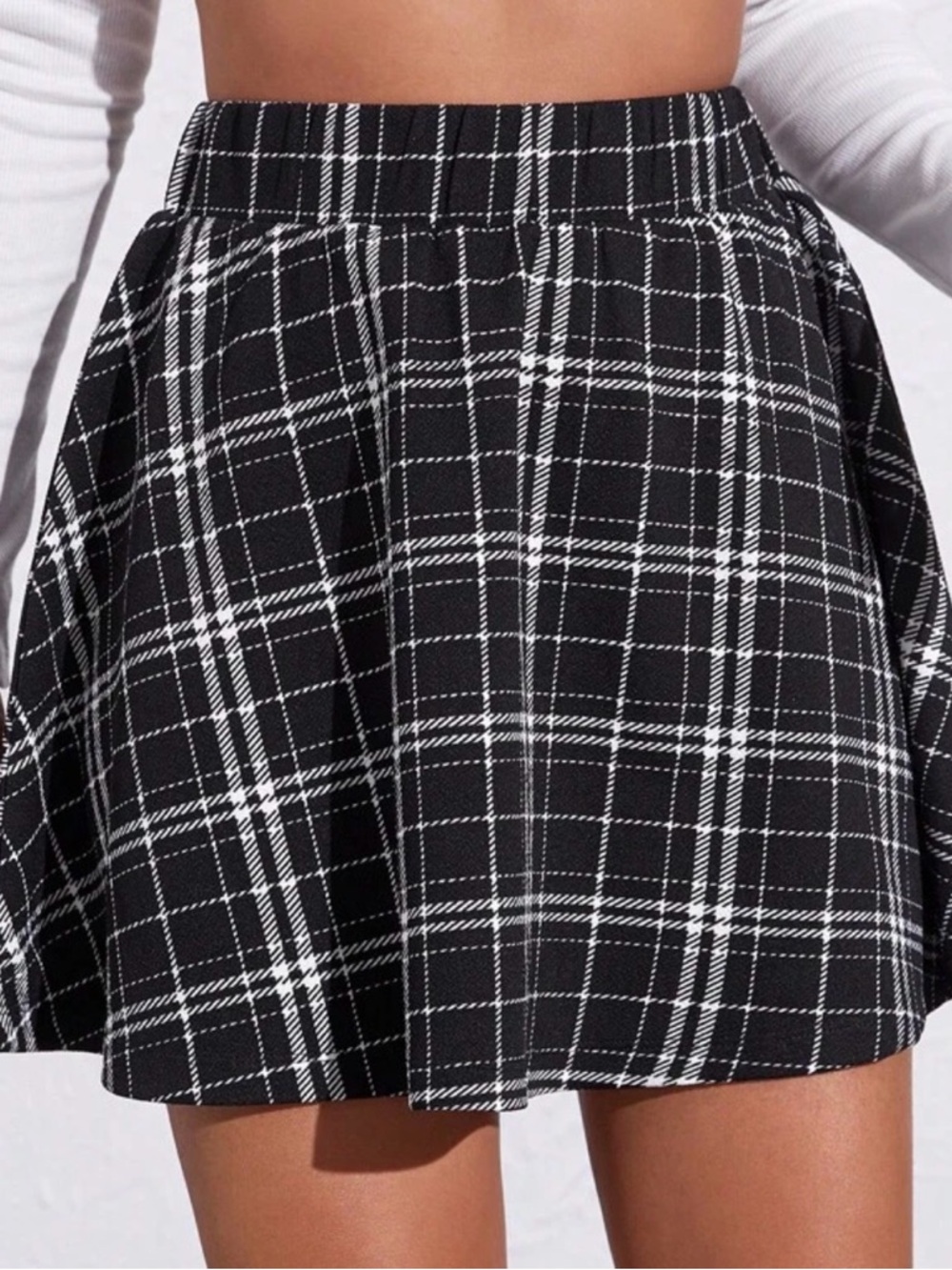Plaid Elastic-Waist Skirt - Red & Black Bundle - Picture 3 of 3